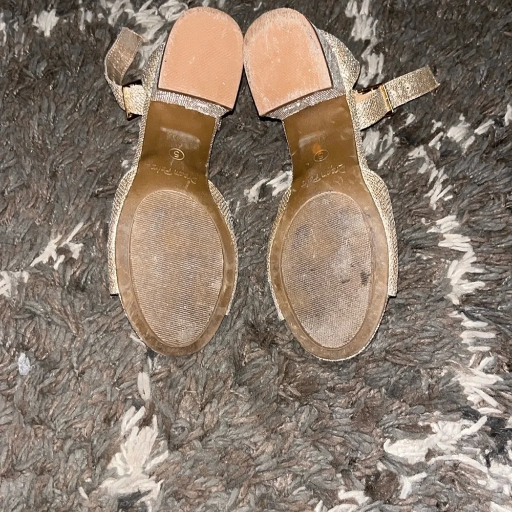 Gold Glitter Open-Toe Heels - Picture 7 of 8